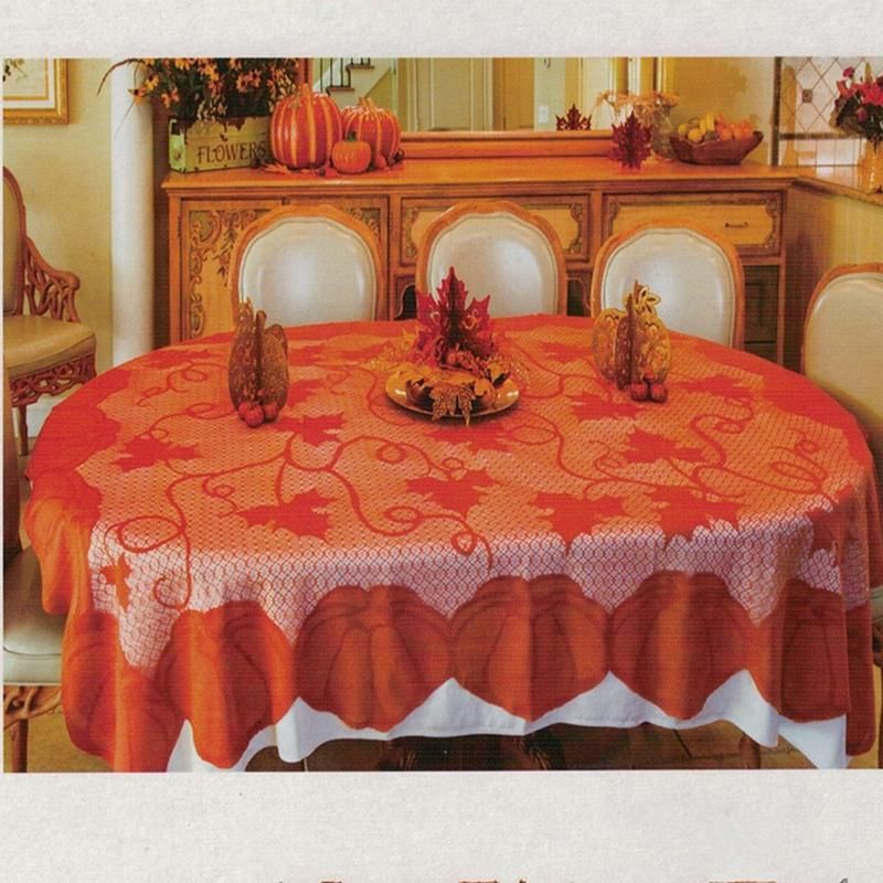 7Pcs Thanksgiving Lace Fireplace Cloth Table Runner Table Cloth Pumpkin Maple Leaf Mantel Scarf Home Party Decor