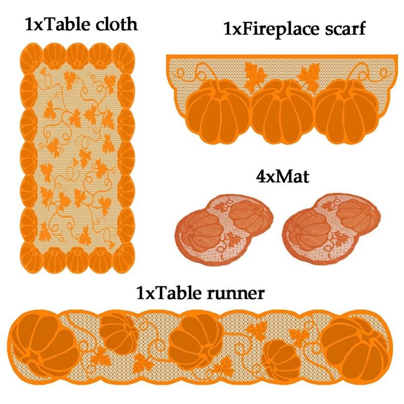 7Pcs Thanksgiving Lace Fireplace Cloth Table Runner Table Cloth Pumpkin Maple Leaf Mantel Scarf Home Party Decor