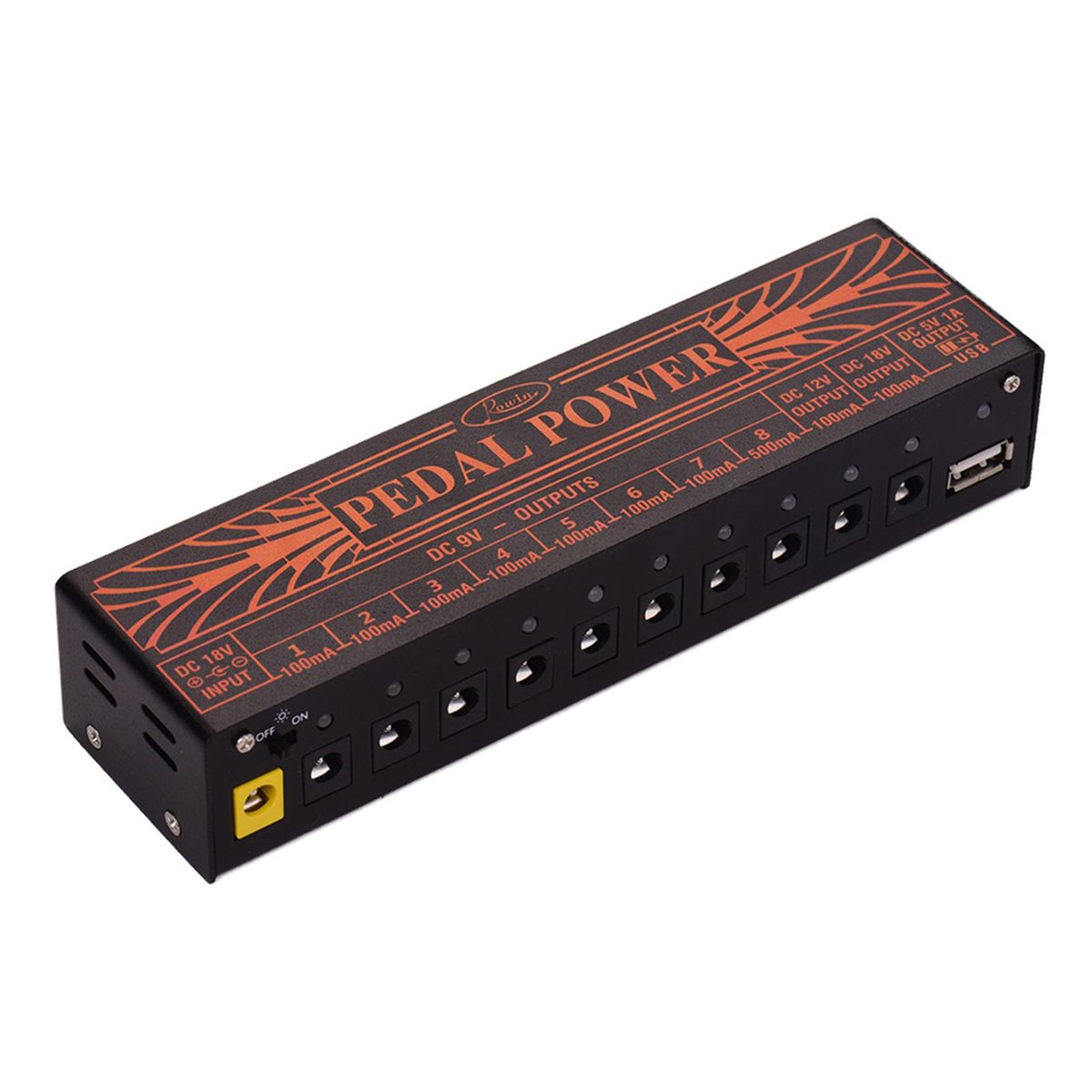 Rowin Compact Size Guitar Effect Power Supply Station 10 Isolated DC Outputs for 9V 12V 18V Guitar Effects with 5V USB Output