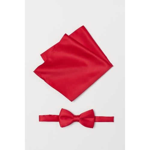 Men's Bowtie With Cufflinks And Pocket Square  - Red