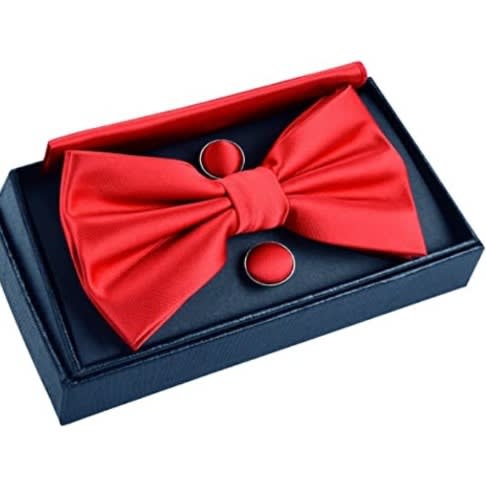 Men's Bowtie With Cufflinks And Pocket Square  - Red