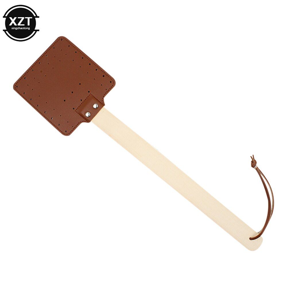 Leather Swatter Wooden Handle Household Easy Using Bug Pad