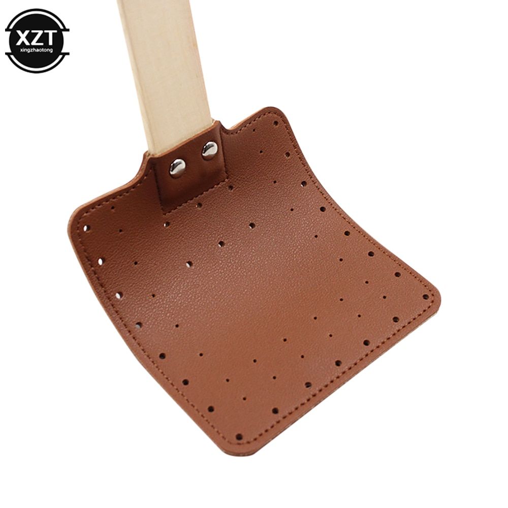 Leather Swatter Wooden Handle Household Easy Using Bug Pad