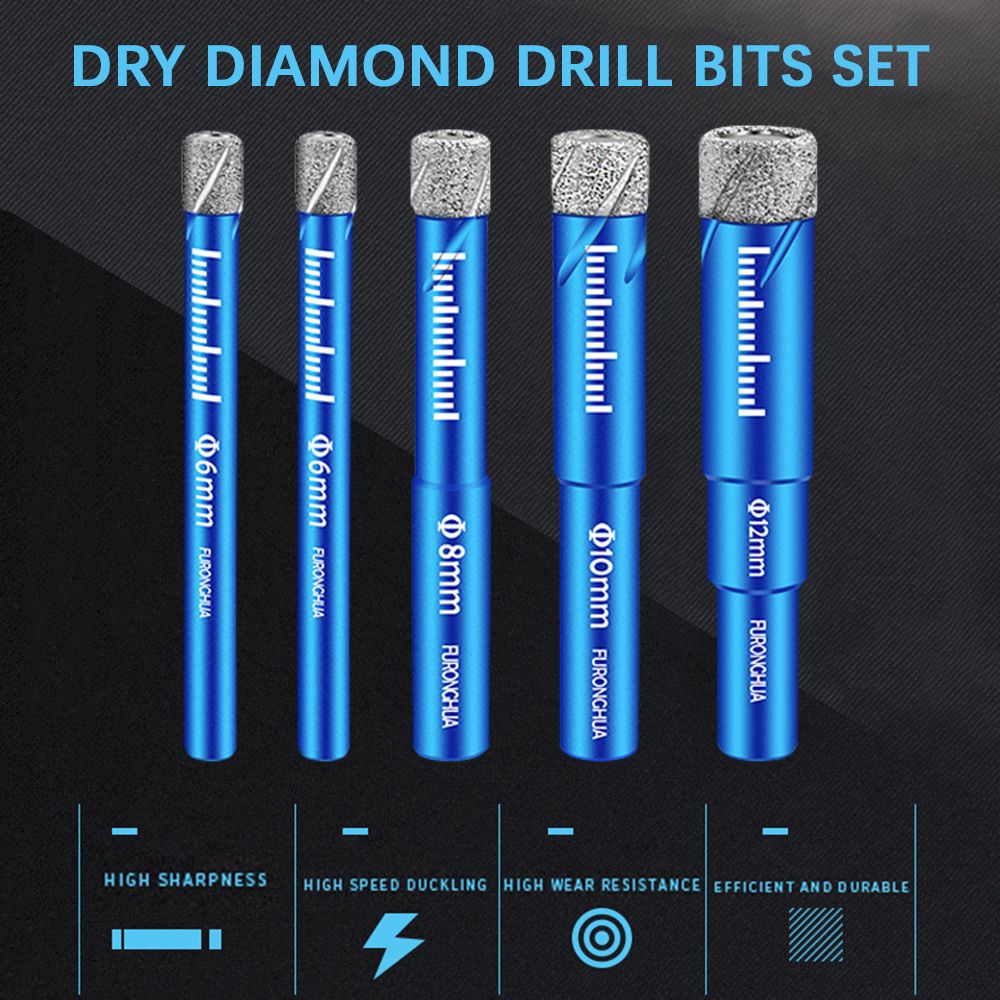 Dry Diamond Drill Bits Set 5PCS With 1/4 5/16 3/8 1/2 Inch