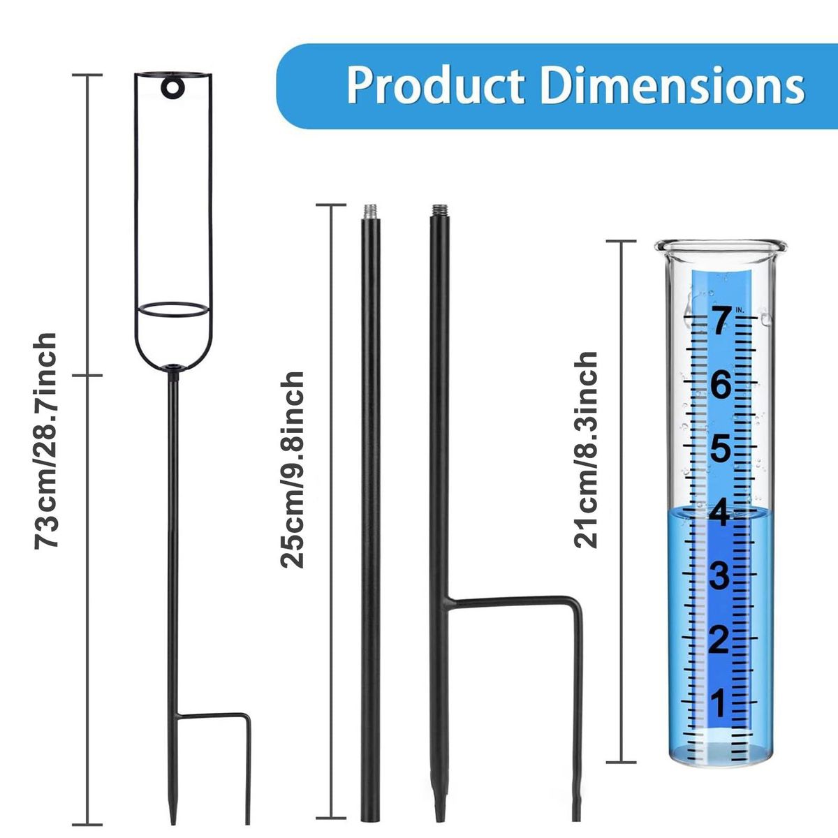 1 Set Rain Water Meter Garden Rain Detection Measuring Tool Black