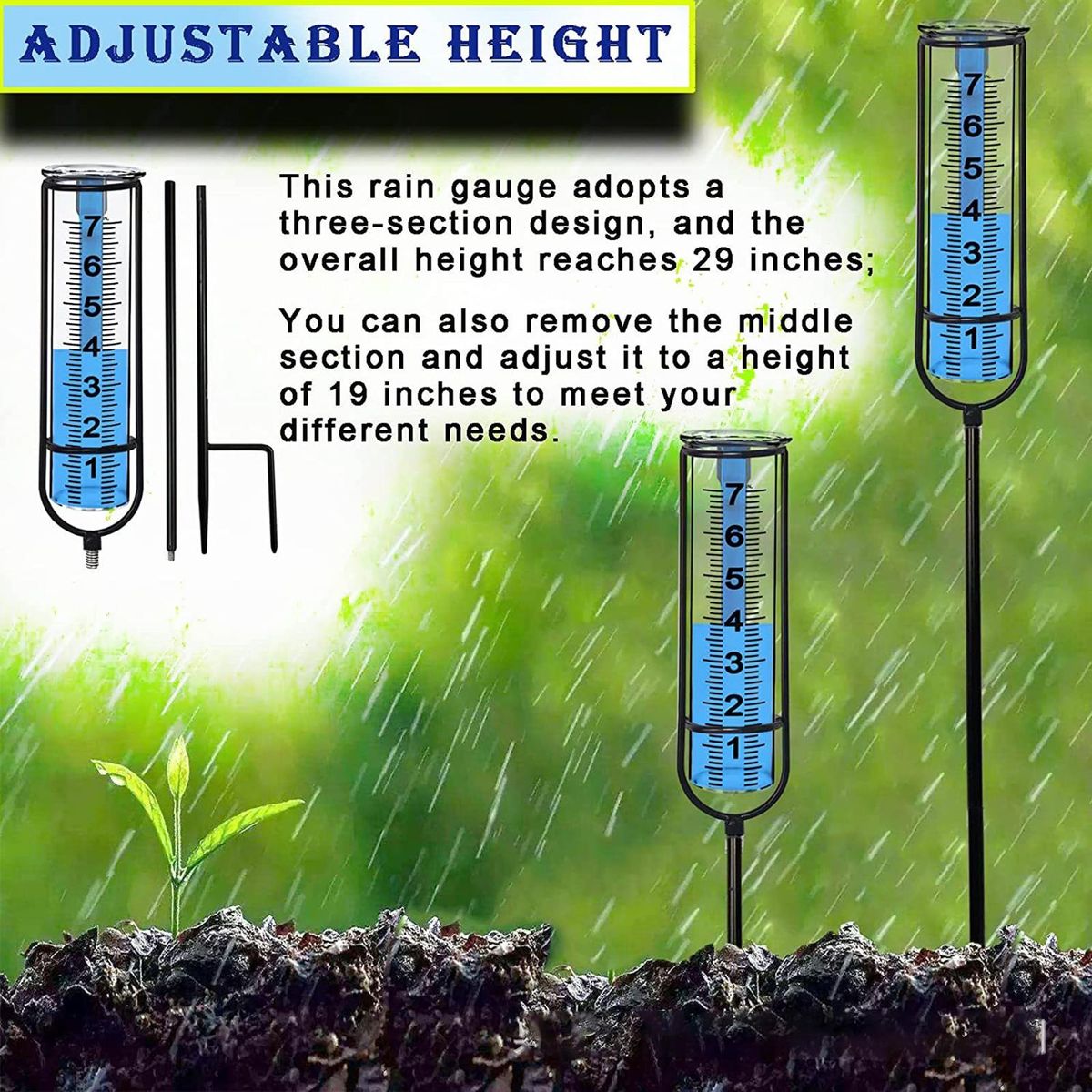 1 Set Rain Water Meter Garden Rain Detection Measuring Tool Black
