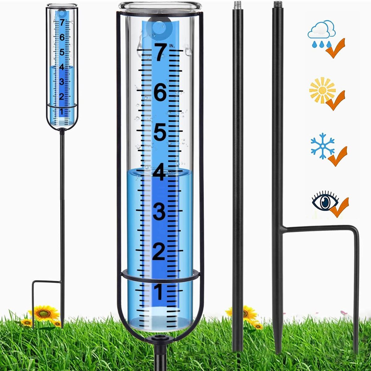 1 Set Rain Water Meter Garden Rain Detection Measuring Tool Black