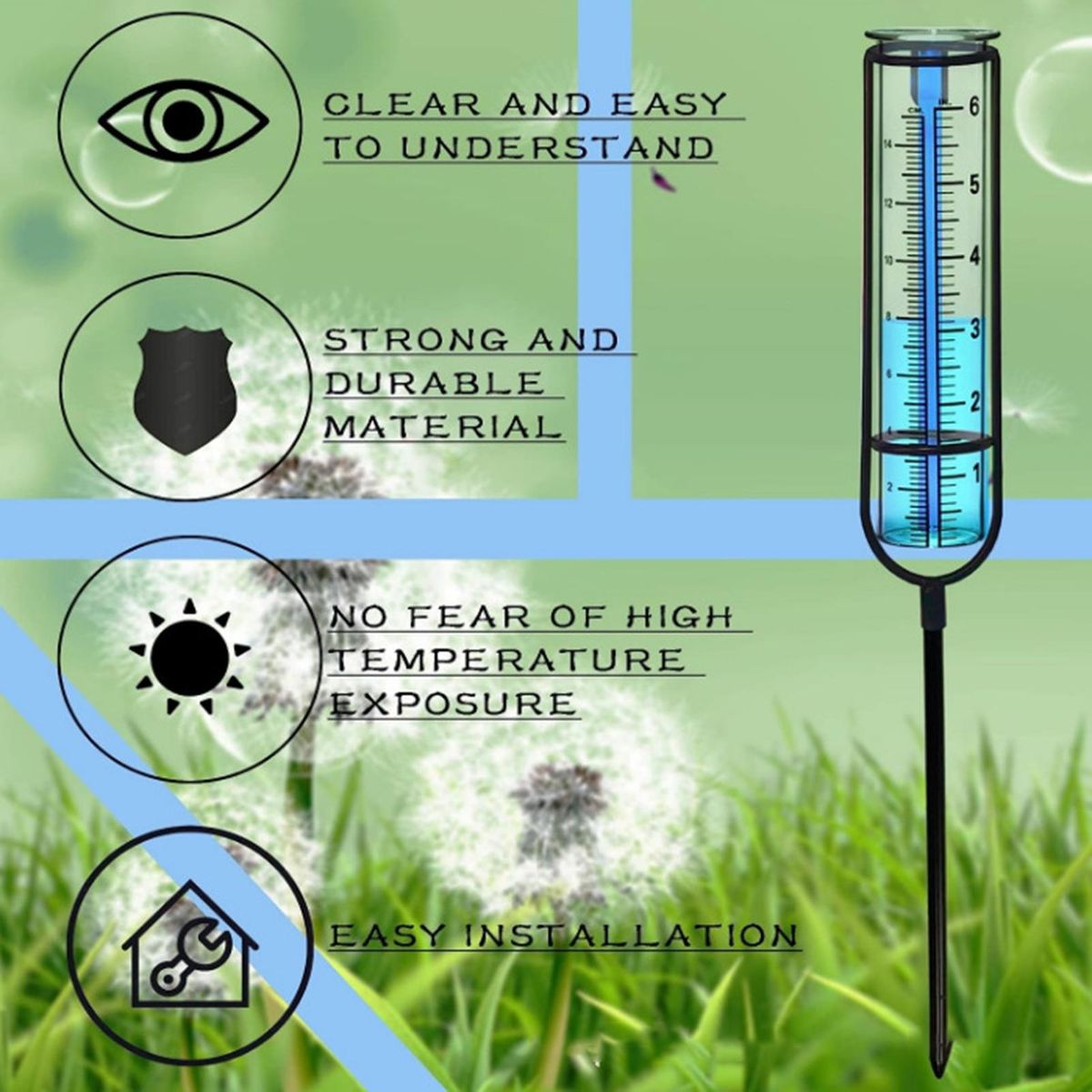 1 Set Rain Water Meter Garden Rain Detection Measuring Tool Black