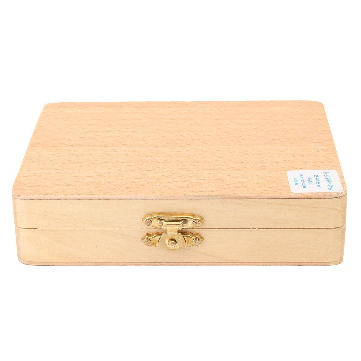 25Pcs Basic Science Microscope Glass Slides Sample With Wooden Box