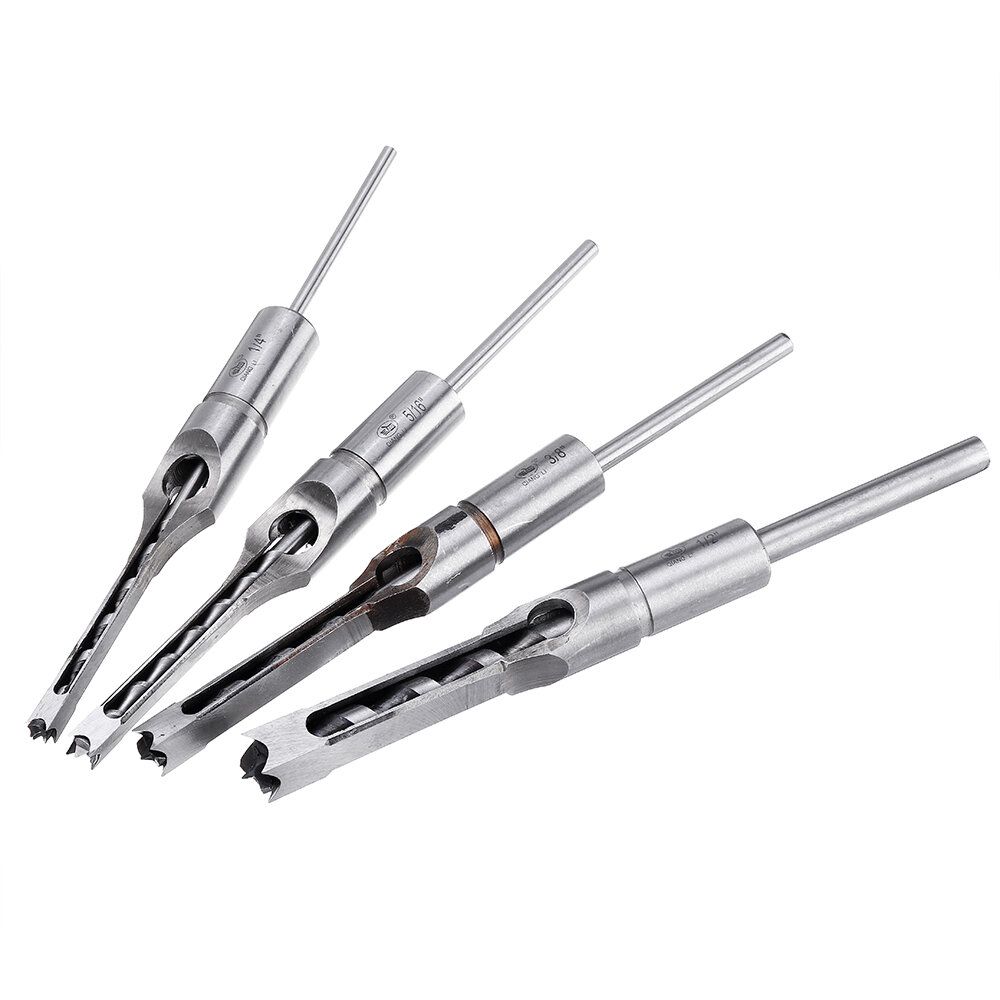 4PCS 6.35/7.94/9.5/12.7mm Woodworking Square Hole Drill Bit