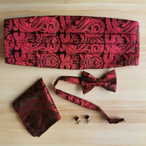 Jacquard Paisley Bow Tie + Cufflinks +Pocket Square & Cummerbund Set