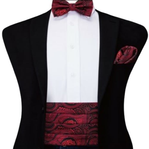 Jacquard Paisley Bow Tie + Cufflinks +Pocket Square & Cummerbund Set