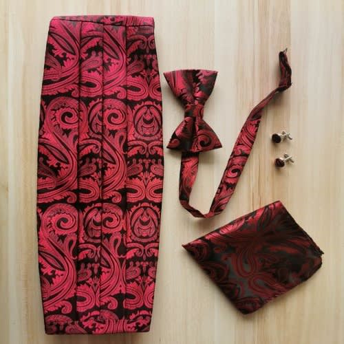 Jacquard Paisley Bow Tie + Cufflinks +Pocket Square & Cummerbund Set