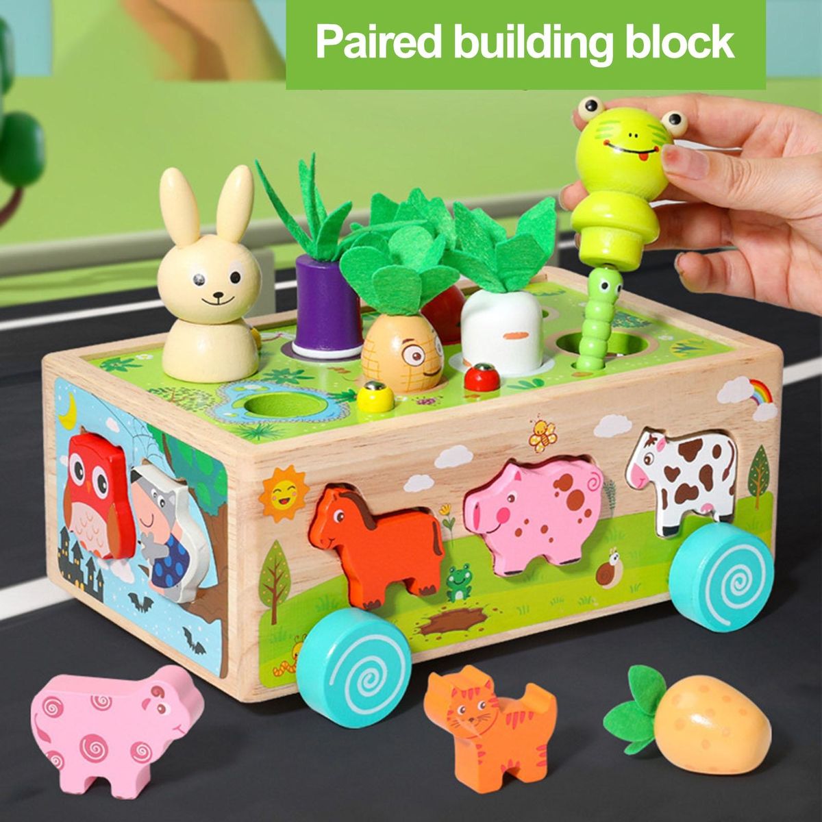 Wooden Intelligence Car Farm Car Toy Set Wooden Blocks for Toddlers