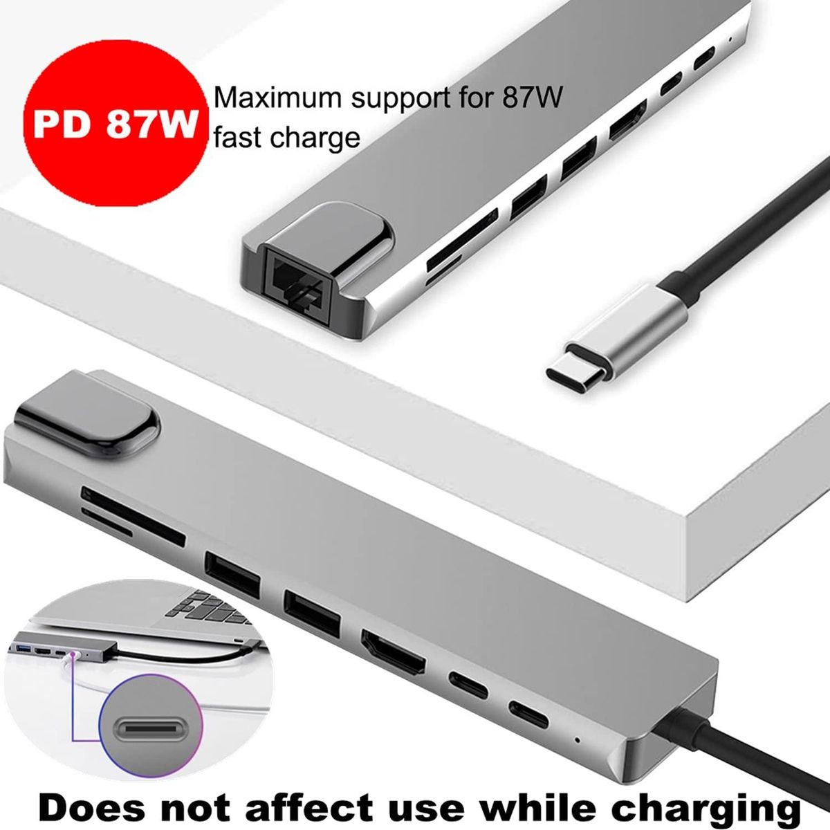 USB C Docking Station Monitor Adapter Type-C to HDMI Adapter 8 in1Laptop Docking Station HUb with SD/TF Card Reader 1USB 3.0/ 1USB 2.0,87W PD for MacBook Pro Air and Type-C Laptop