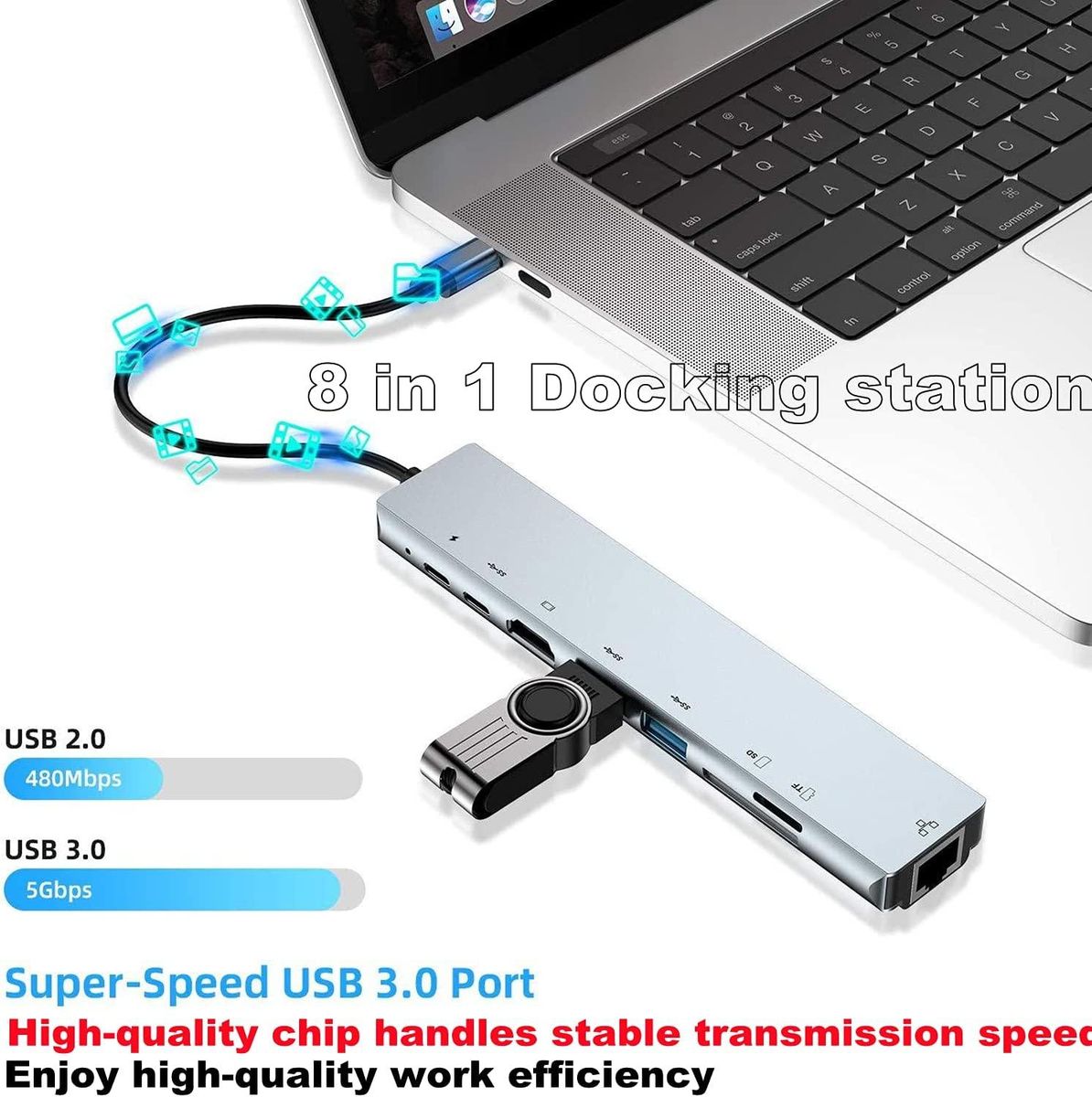 USB C Docking Station Monitor Adapter Type-C to HDMI Adapter 8 in1Laptop Docking Station HUb with SD/TF Card Reader 1USB 3.0/ 1USB 2.0,87W PD for MacBook Pro Air and Type-C Laptop