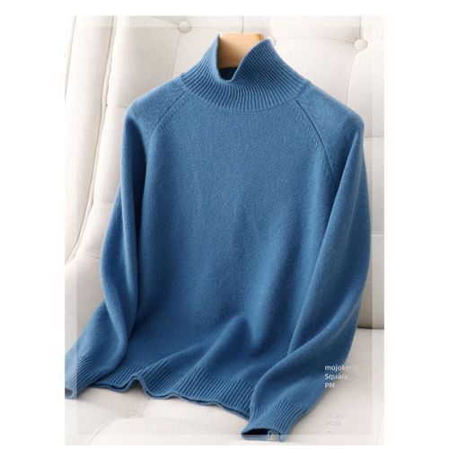 Women Turtleneck Autumn Winter Sloid Knitted Casual Pullover Sweaters-Black