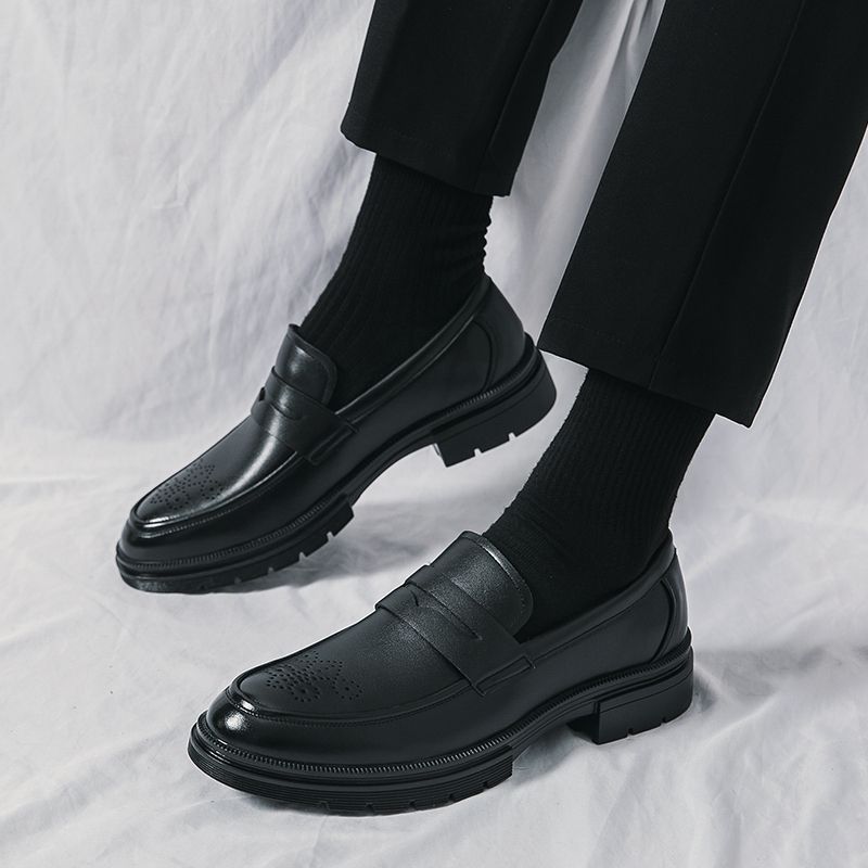 Italian Handmade Mens Formal Shoes Slip On Calf Leather Oxfords Size 45 46 Top Quality Luxury Brogue Wedding Party Dress Shoes For Men Classic Style Leather Shoes Male Office Loafers Black
