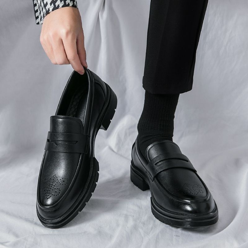 Italian Handmade Mens Formal Shoes Slip On Calf Leather Oxfords Size 45 46 Top Quality Luxury Brogue Wedding Party Dress Shoes For Men Classic Style Leather Shoes Male Office Loafers Black