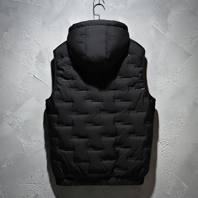 Winter Hooded Vest Men Solid Waterproof Warm Vest Padded Sleeveless Jacket