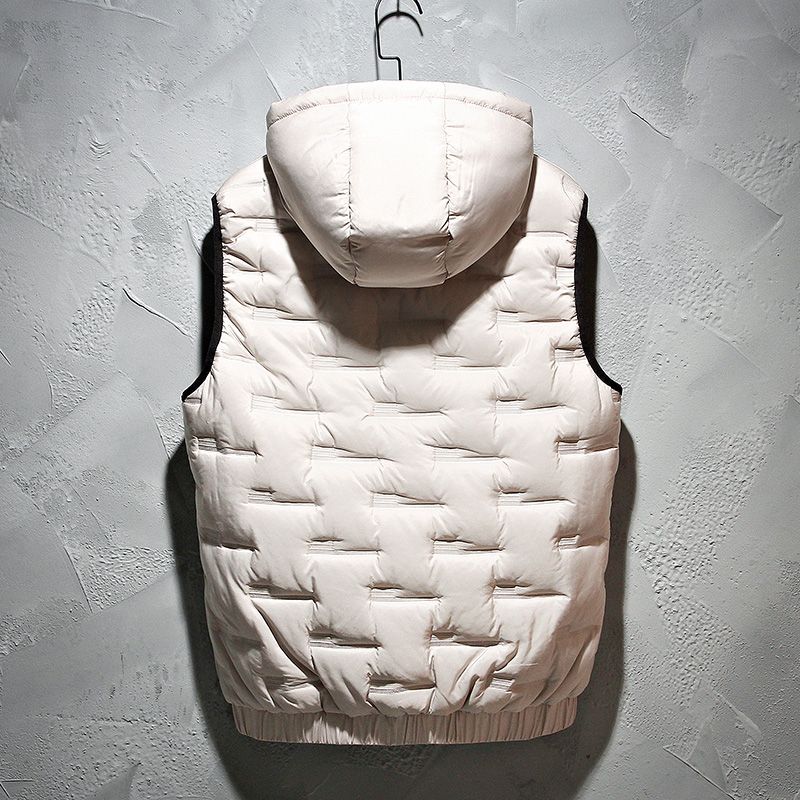 Winter Hooded Vest Men Solid Waterproof Warm Vest Padded Sleeveless Jacket
