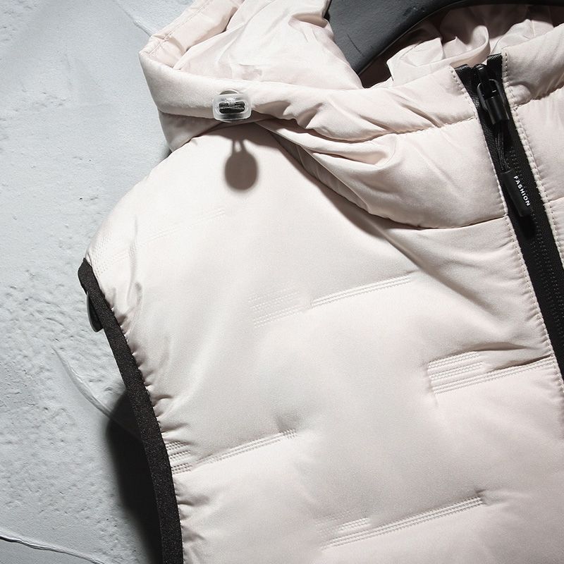 Winter Hooded Vest Men Solid Waterproof Warm Vest Padded Sleeveless Jacket