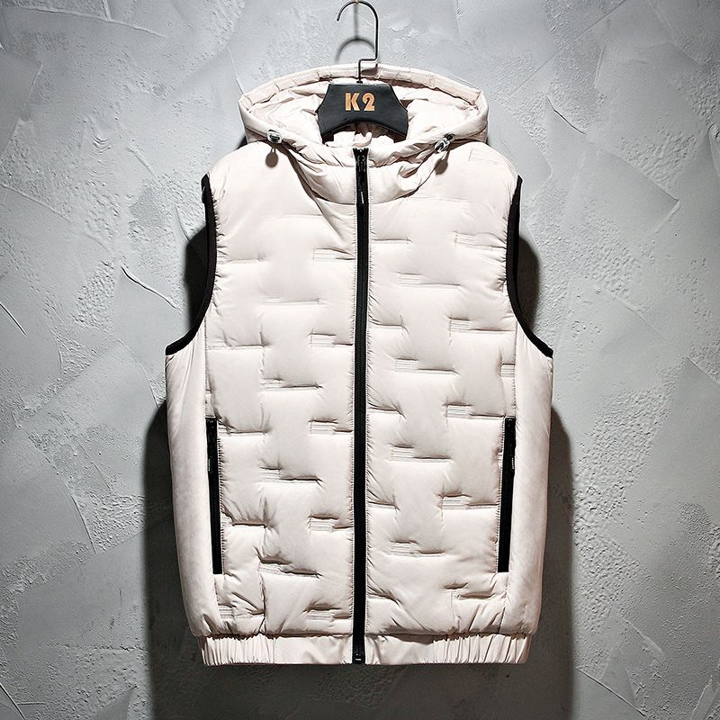 Winter Hooded Vest Men Solid Waterproof Warm Vest Padded Sleeveless Jacket
