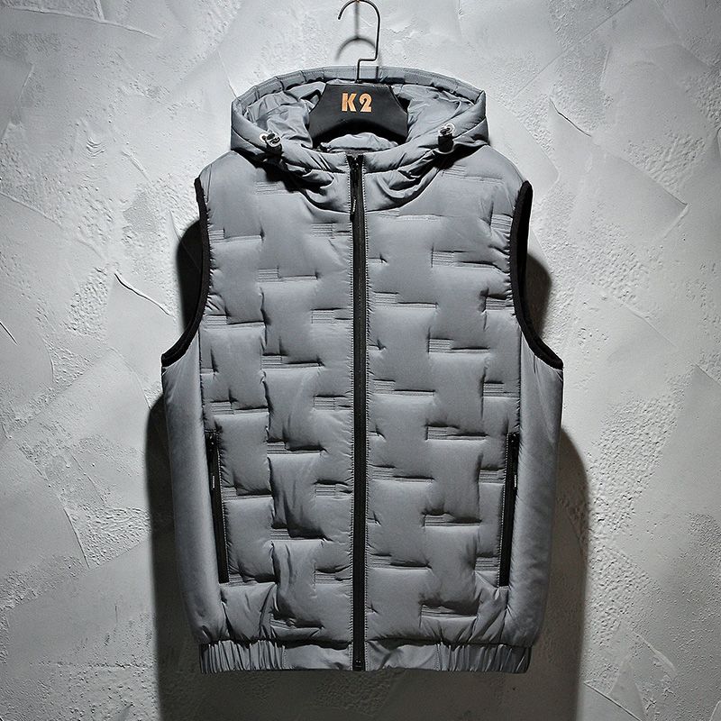 Winter Hooded Vest Men Solid Waterproof Warm Vest Padded Sleeveless Jacket