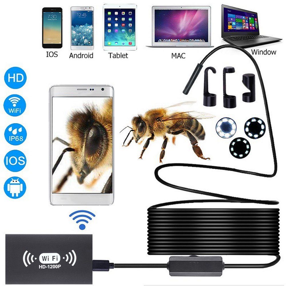 Endoscope Camera Wifi 8 LED Light 8.0mm 5m IP67 Flexible Hard Cable Snake Borescope  Camera Android Smartphone PC 7-as Show