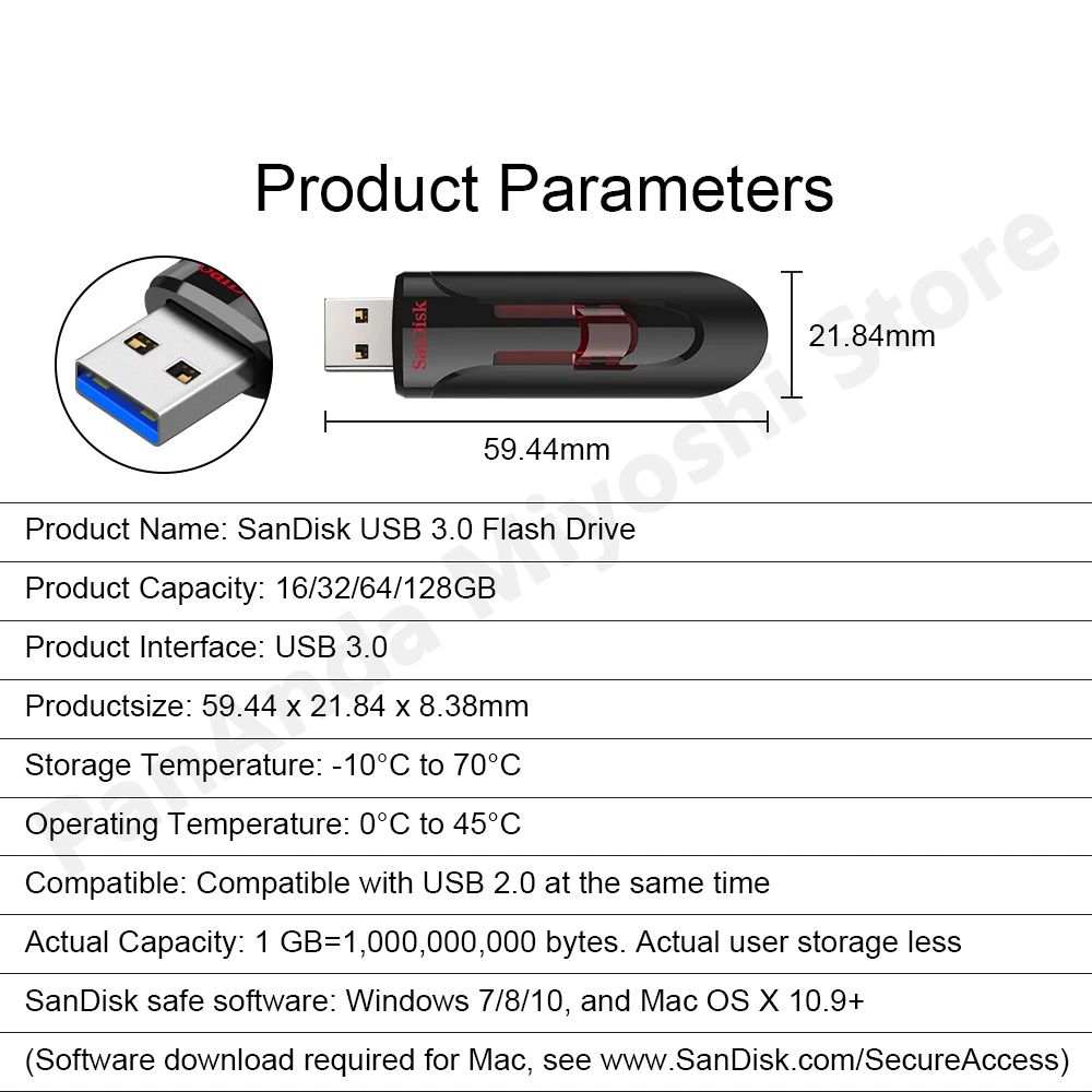CZ600 Cruzer Glide 3.0 USB Flash Drive U Disk 64GB 130Mb/S