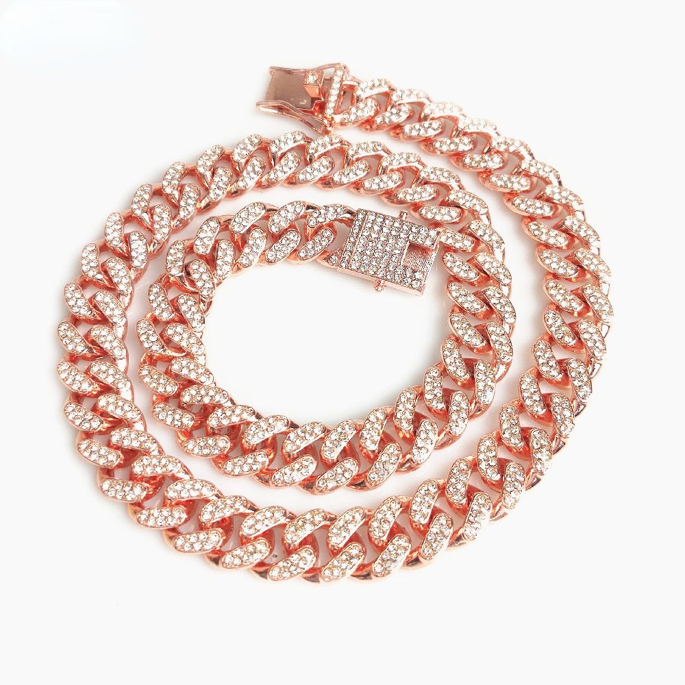 Cuban Necklace Paved Rhinestones 12.5mm Width Chain Hop