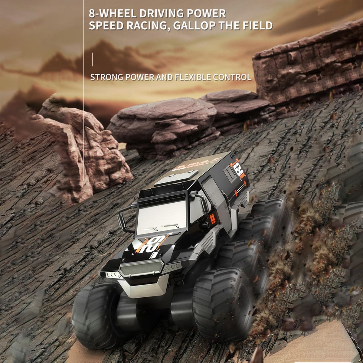 Remote Control Car, Waterproof 8 Wheel Drive 2.4G Remote Control Armored Vehicle Amphibious Off Road Stunt Truck Toy for Children Yellow