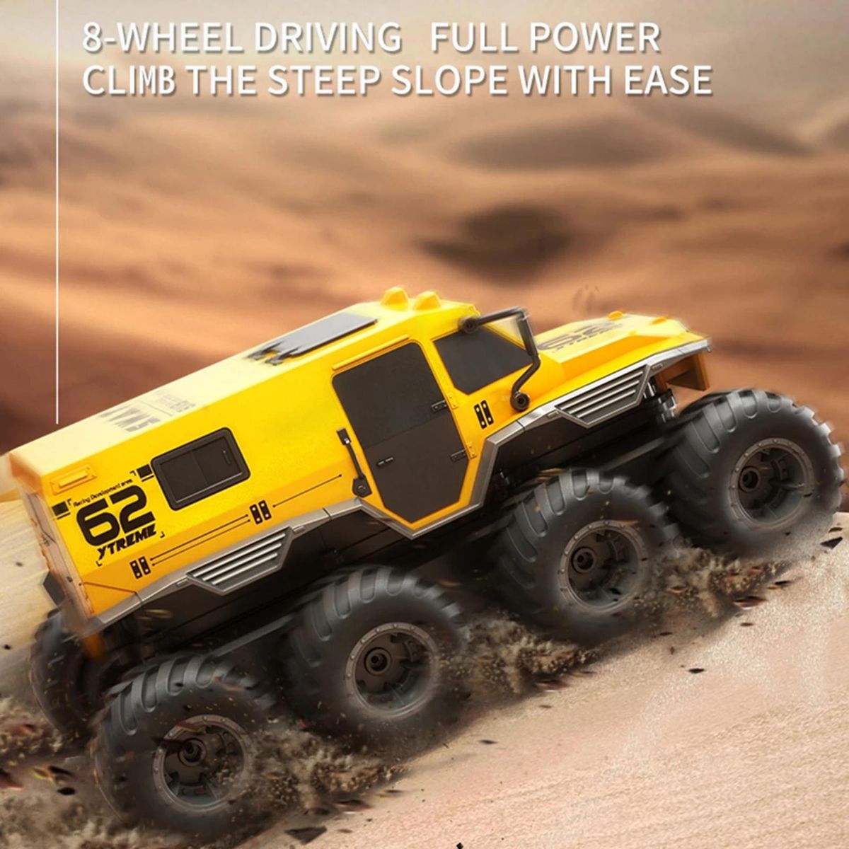Remote Control Car, Waterproof 8 Wheel Drive 2.4G Remote Control Armored Vehicle Amphibious Off Road Stunt Truck Toy for Children Yellow