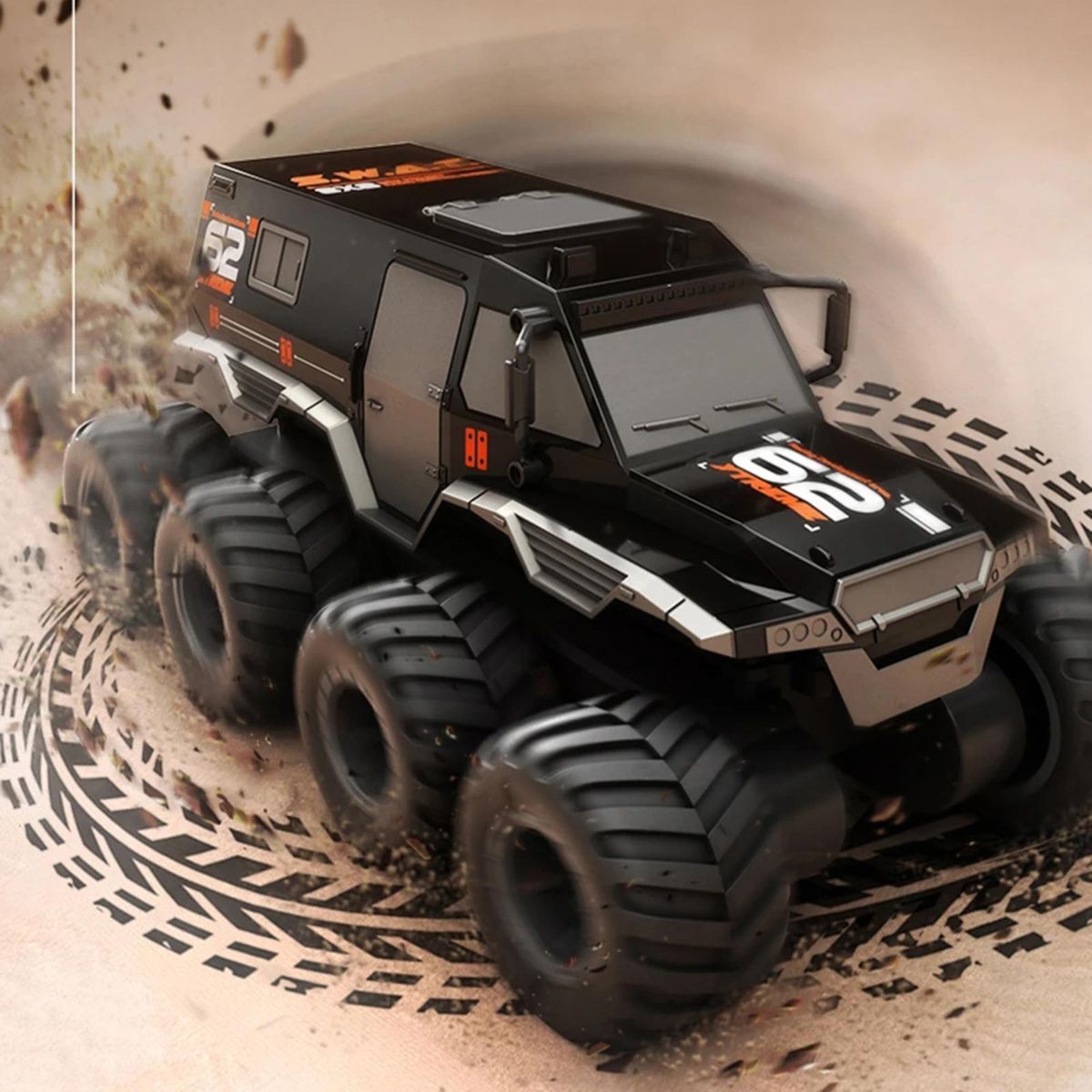 Remote Control Car, Waterproof 8 Wheel Drive 2.4G Remote Control Armored Vehicle Amphibious Off Road Stunt Truck Toy for Children Yellow