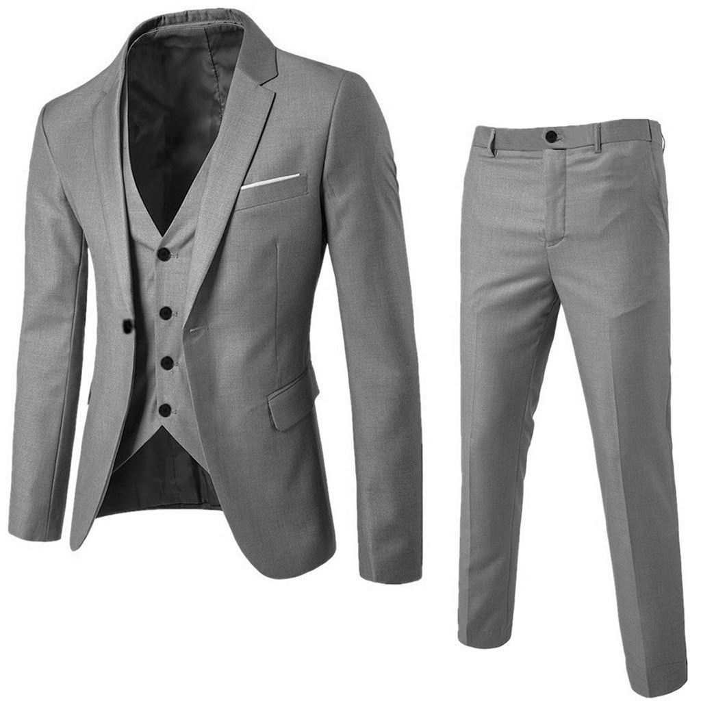 (Gray)Male Suit Sets Slim 3-piece Suit Business Formal Wedding Suits For Men Party Jacket Two Piece Pants Men Clothes Droshipping RA