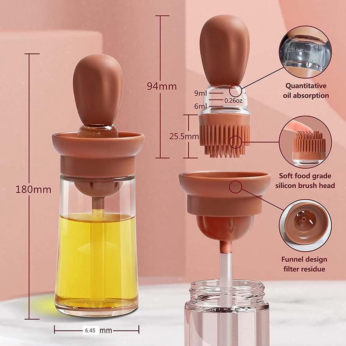 2 in 1 Olive Oil Dispenser Bottle with Brush,Dropper Measuring Oil Dispenser Bottle,for Cook,Fry,Baking,BBQ,Green