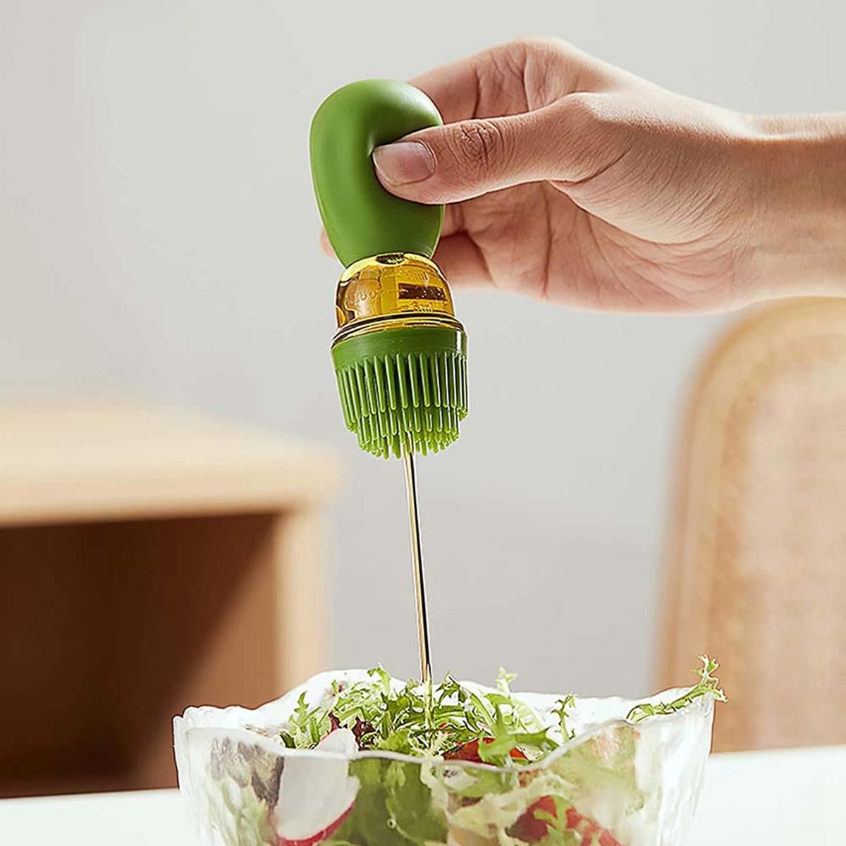 2 in 1 Olive Oil Dispenser Bottle with Brush,Dropper Measuring Oil Dispenser Bottle,for Cook,Fry,Baking,BBQ,Green
