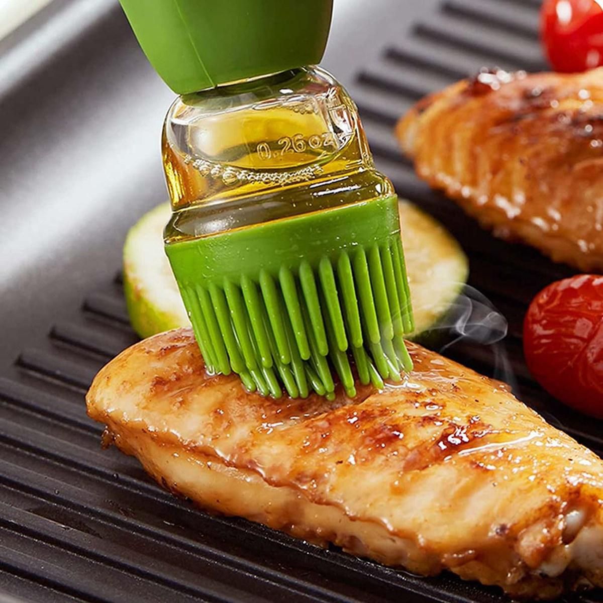 2 in 1 Olive Oil Dispenser Bottle with Brush,Dropper Measuring Oil Dispenser Bottle,for Cook,Fry,Baking,BBQ,Green