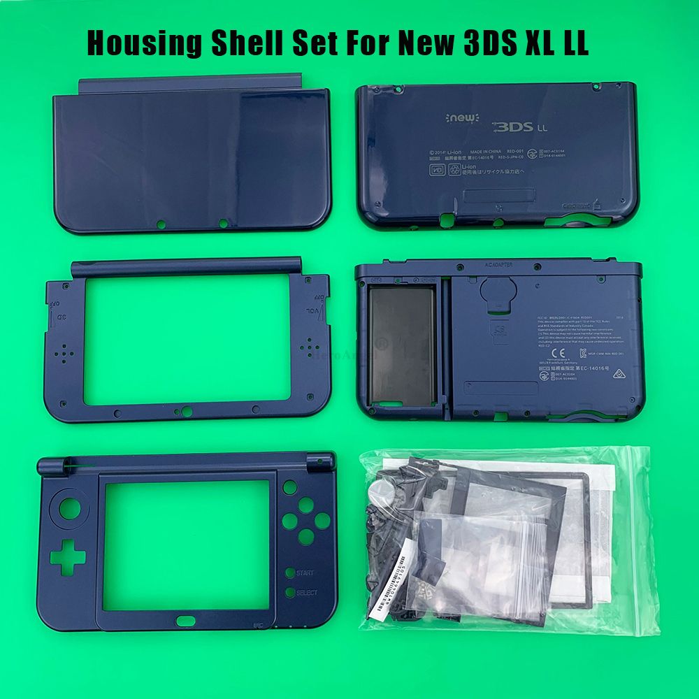For Nintendo  3DS XL LL Console Faceplate Blue Bottom Middle Shell Housing Full Set With Ons Screw Replacement Case Cover