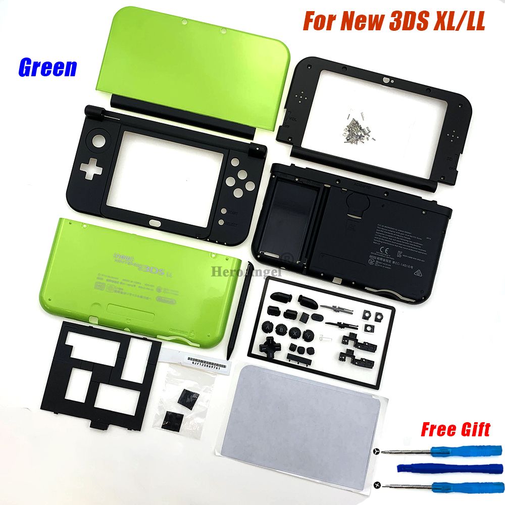 For Nintendo  3DS XL LL Console Faceplate Blue Bottom Middle Shell Housing Full Set With Ons Screw Replacement Case Cover