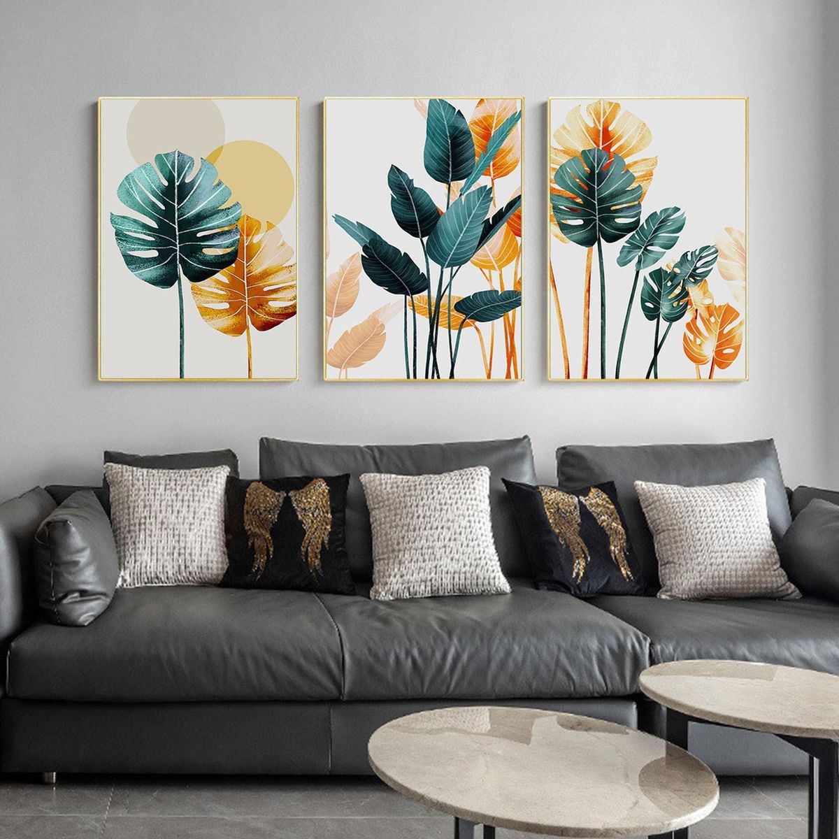Nordic Style Golden Green Leaves Painting Decorative Picture Home Wall Ornament