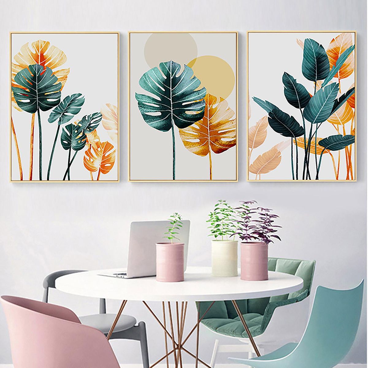 Nordic Style Golden Green Leaves Painting Decorative Picture Home Wall Ornament