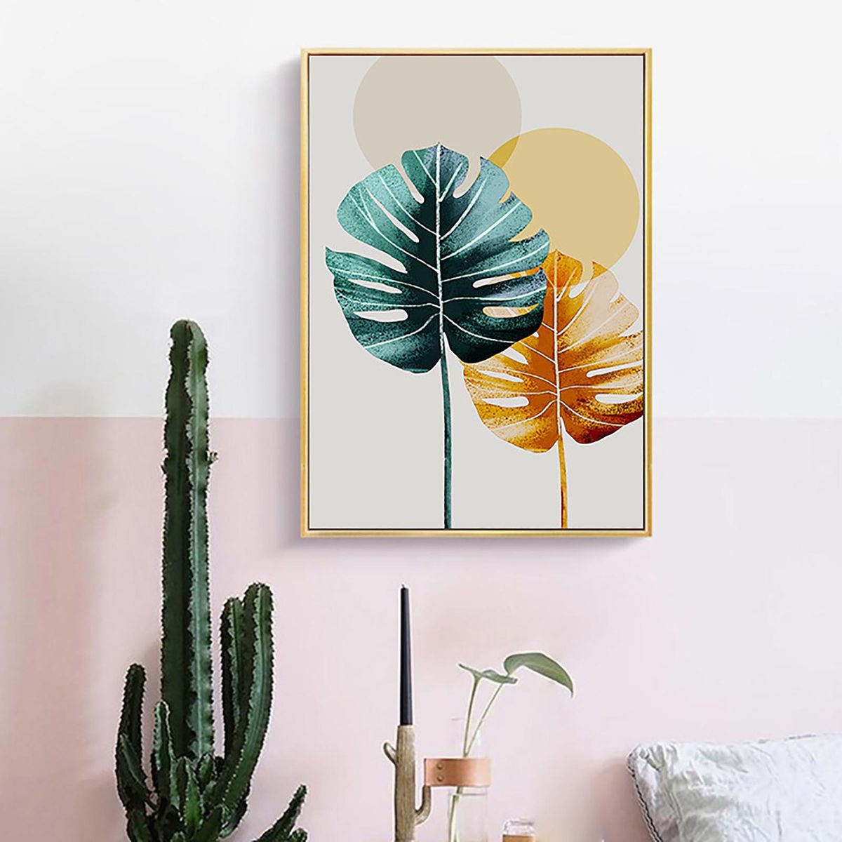 Nordic Style Golden Green Leaves Painting Decorative Picture Home Wall Ornament