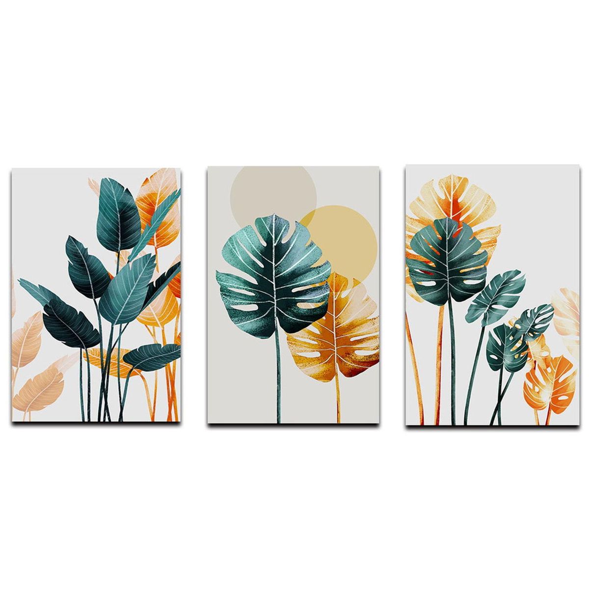 Nordic Style Golden Green Leaves Painting Decorative Picture Home Wall Ornament
