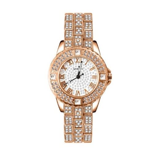 Studded Rhinestone Women's Wrist Watch-Rose Gold
