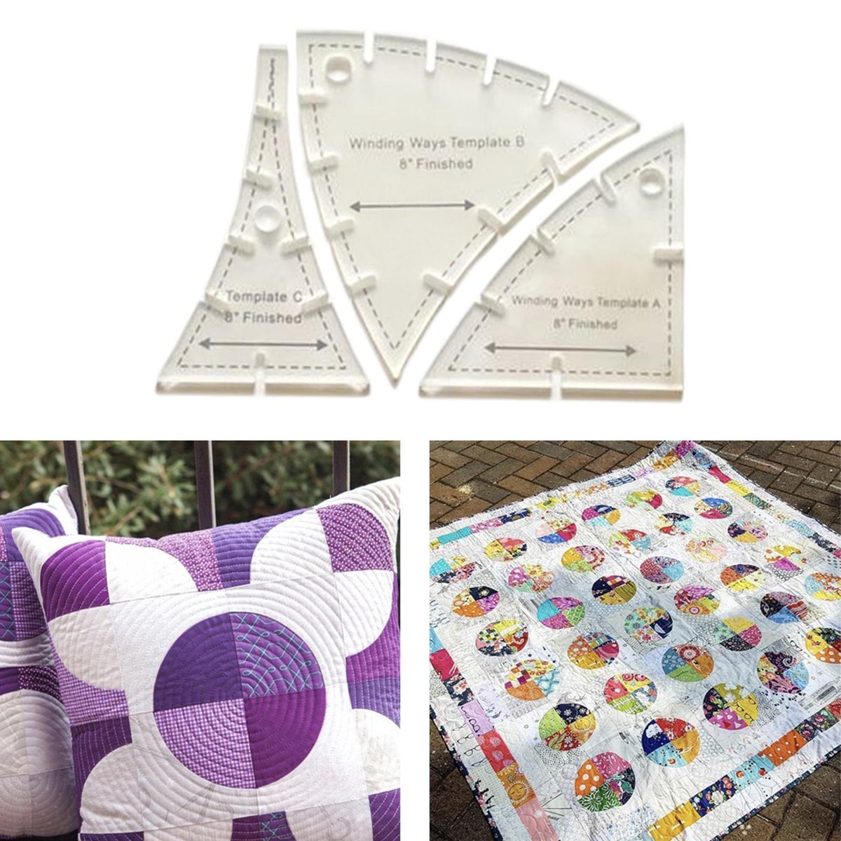 3x Quick Curve Quilt Template Cutting Patterns Patchwork