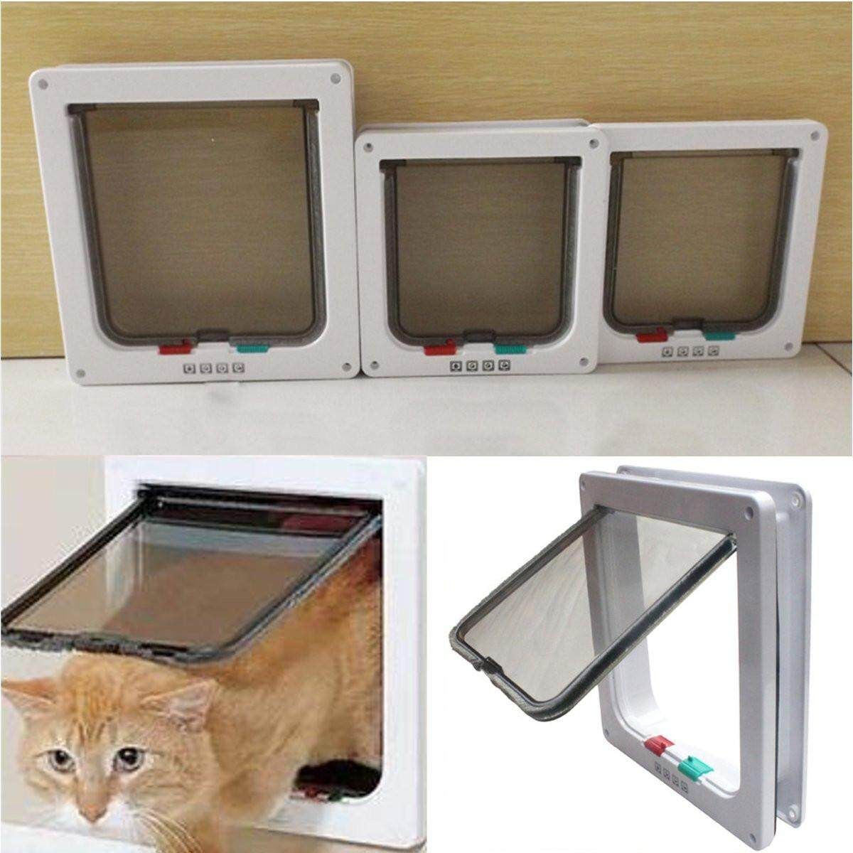 4 Way White Frame Locking Lockable Puppy Small Cat Dog Safe Flap Pet Door # L L
