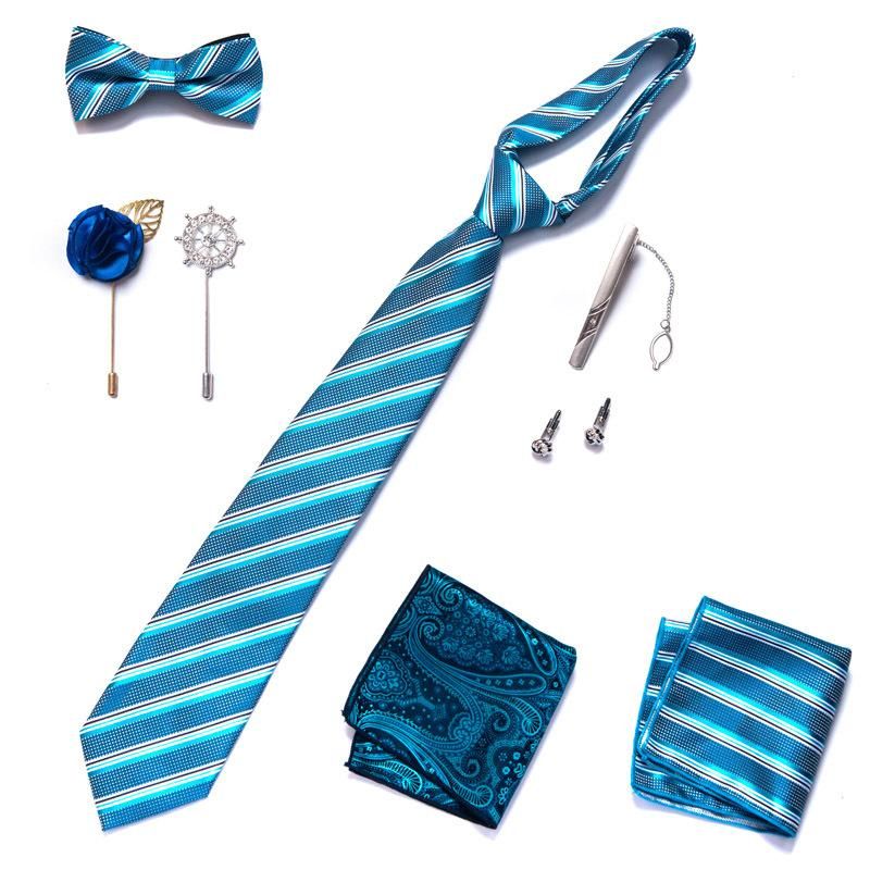 Men'S Tie Set 8-Piece Tie Corsage Brooch Cufflinks Accessories LB229