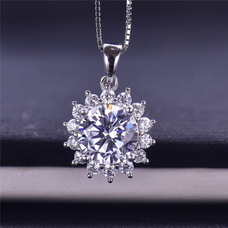 Platinum Plated Zircon Sunflower Pendant