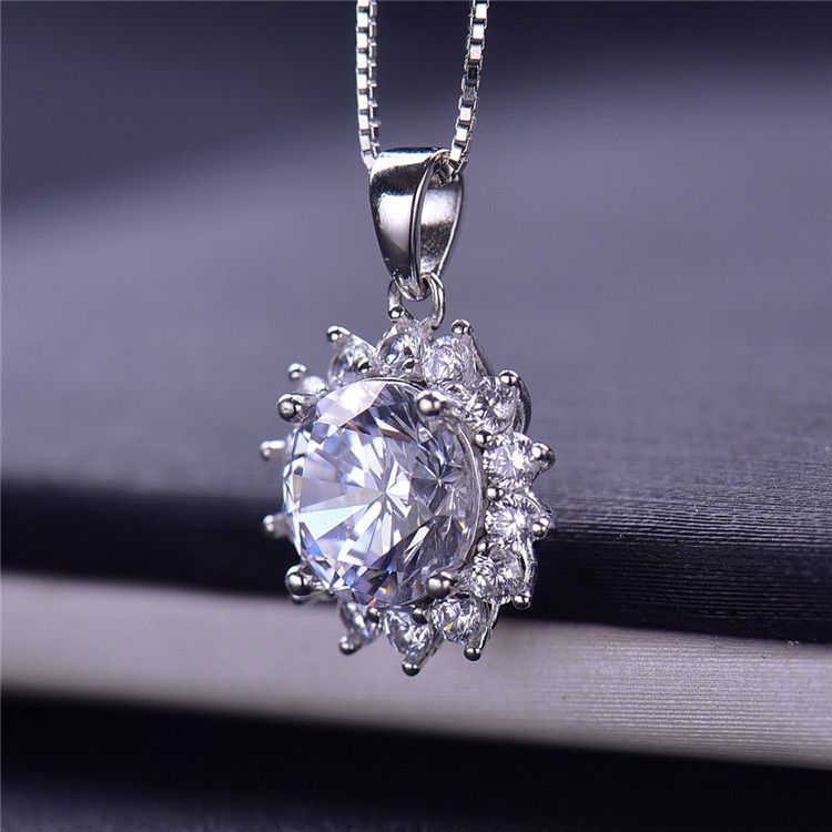 Platinum Plated Zircon Sunflower Pendant